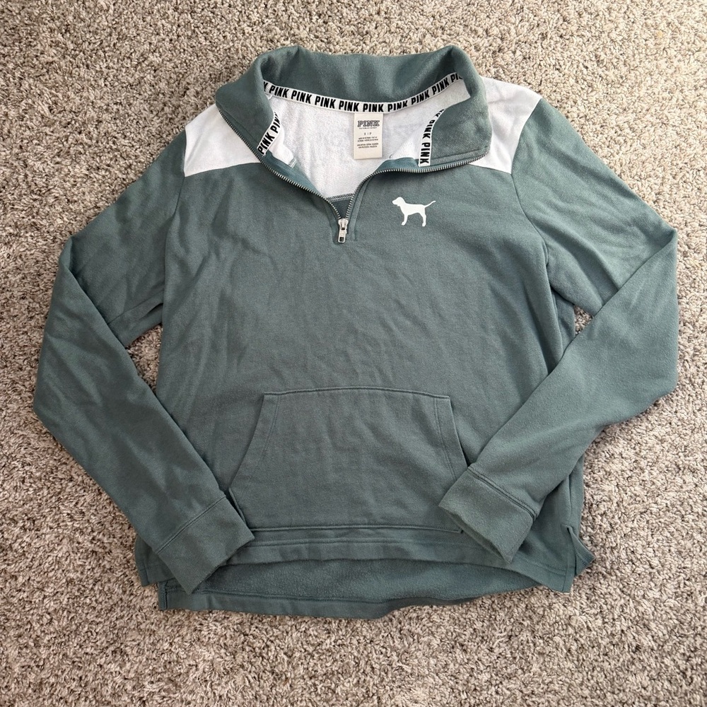Victoria's Secret PINK 1/4 Zip Pull Over in Green Size S
